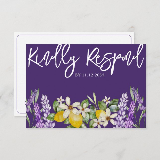 Boho Lemons e RSVP de Casamento de Lavandas (Frente/Verso)