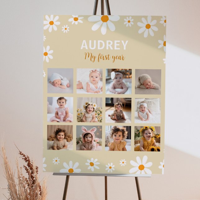 Boho Light Daisy Birthday Foto Milestone Poster (Criador carregado)