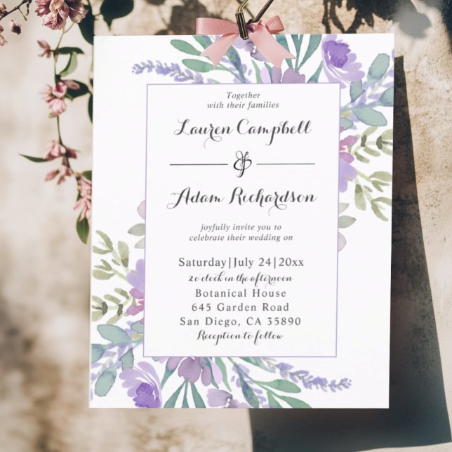 Boho Lilac Watercolor Floral BUDGET Wedding  (Criador carregado)