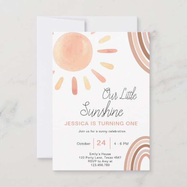 Boho Little Sunshine primeiro aniversario Convite  (Frente)