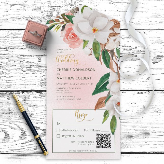 Boho Magnolia Floral & Cotton Pink Código QR (Criador carregado)