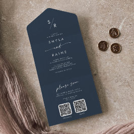 Boho Marinho Escuro Azul Código QR Duplo Casamento
