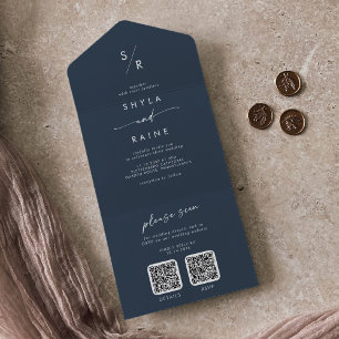 Boho Marinho Escuro Azul Código QR Duplo Casamento