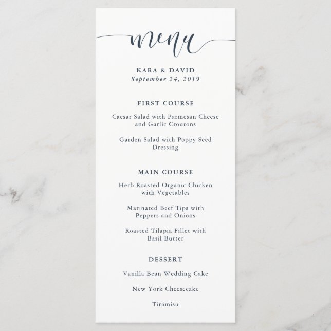 Boho Marinho Peony | Menu de Casamento da Caligraf (Frente)