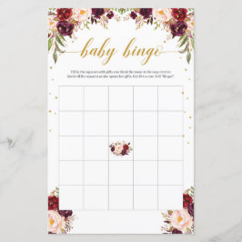 Boho marsala burgundy - jogo de bingo floral de ou
