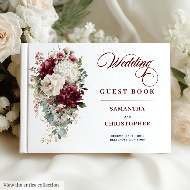 Boho marsala esfrega ouro livro de hóspedes florai (Boho marsala blush gold floral wedding guest book

)