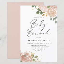 Boho Mauve Peach Flowers Baby Brunch Convite