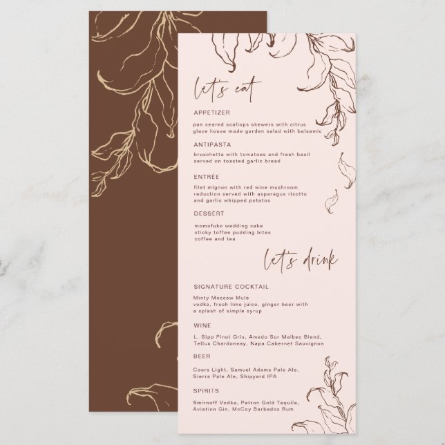 Boho Minimalista Botanicals Terracotta Menu Casame (Frente/Verso)