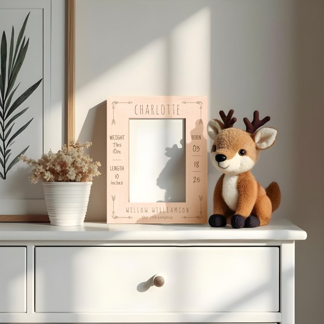 Boho Mínimo Bonito Setas Recém-Nascidas (Cute Minimal Boho Arrows Newborn Baby Birth Stats Etched Frames)