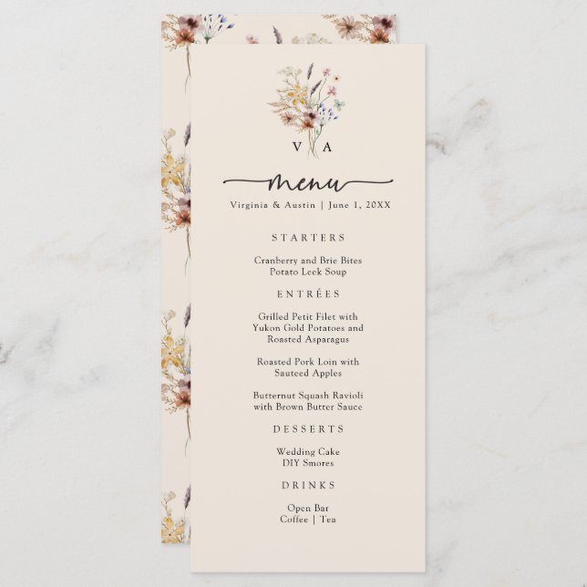 Boho Monograma Menus (Frente/Verso)