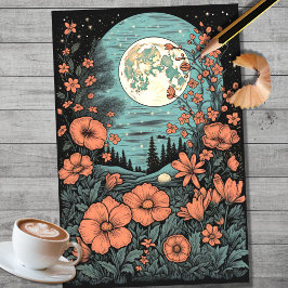 Boho Moon e Flores 8 Papel Decoupage
