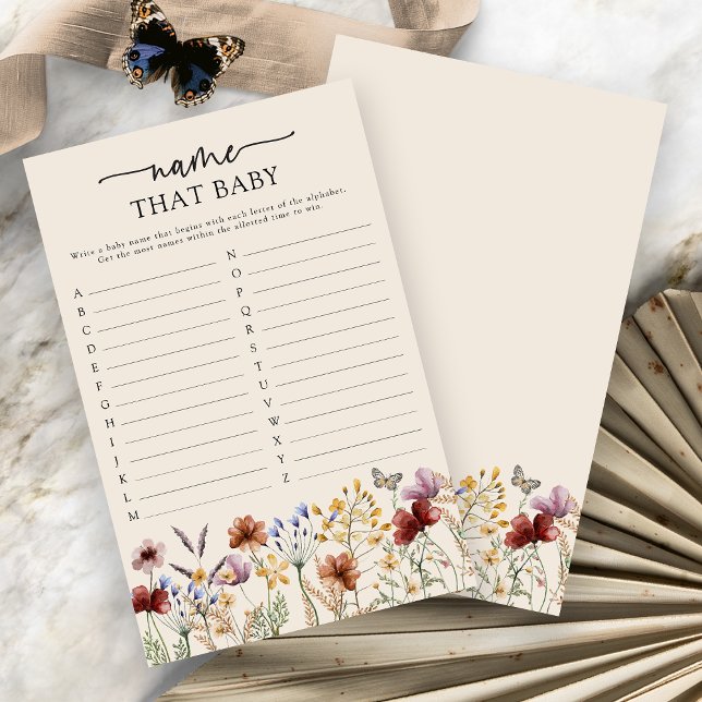 Boho Nomeia Esse Jogo De Bebê (Boho Floral Name That Baby Game Card by Painted Paperie
)