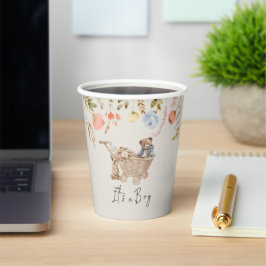 Boho Nursery Teddy Bear Wild Flowers Papel Cups