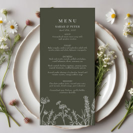 Boho Olive Green Wildflower Flat Menu
