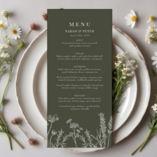 Boho Olive Green Wildflower Flat Menu
