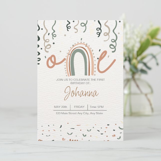Boho ONE — Convite de aniversário maravilhoso (Em pé/Frente)