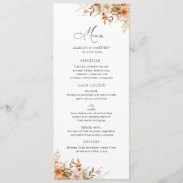 boho outono outono floral menu de casamento floral