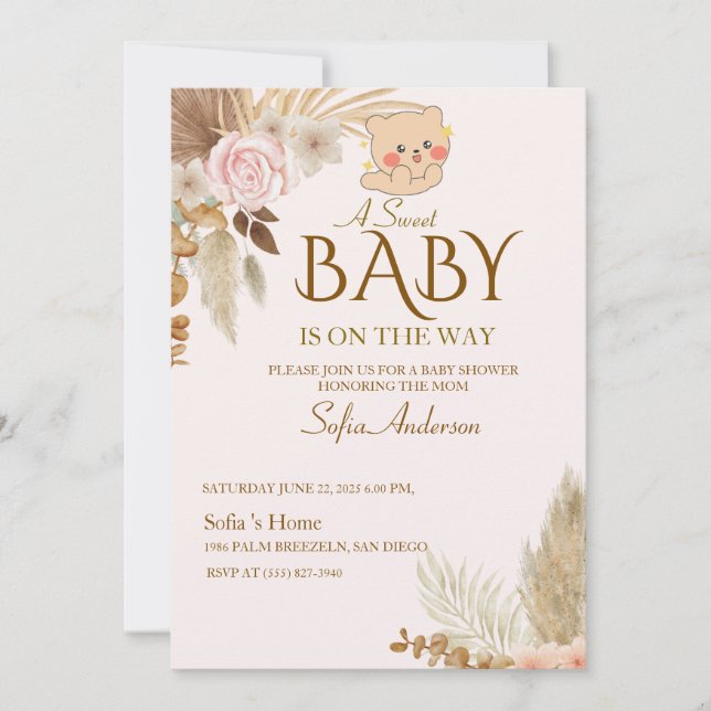 Boho Pampas Baby Shower Invitation (Frente)