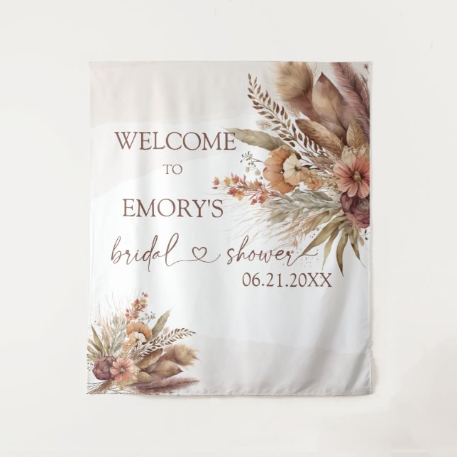 Boho Pampas Chá de panela de Grass Tapeçaria (Frente)