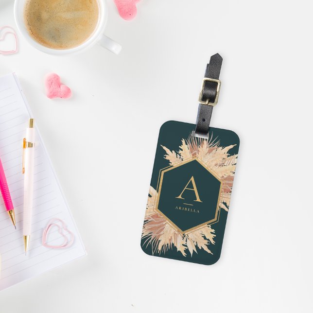 Boho Pampas com etiqueta de bagagem monográfica de (Criador carregado)