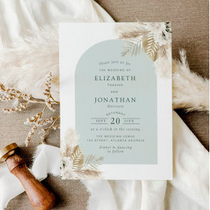 boho pampas e convite para casamento verde