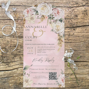 Boho Pampas e Rosas Rosa Código QR Tudo em Um Conv