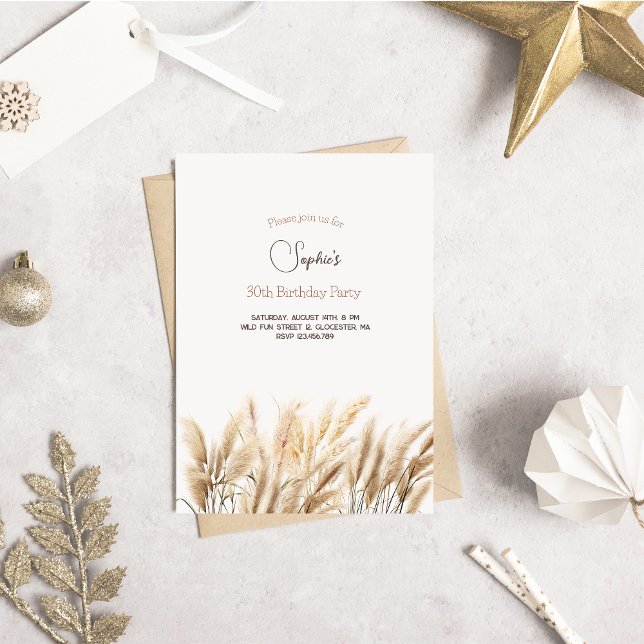Boho pampas erva adulta Convite de aniversário (Criador carregado)