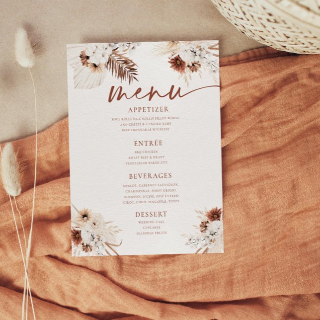 Boho Pampas Gras - Menu Plano de Casamento (Criador carregado)