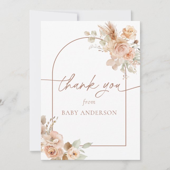 Boho Pampas Grass Baby Shower Agradecimento (Frente)