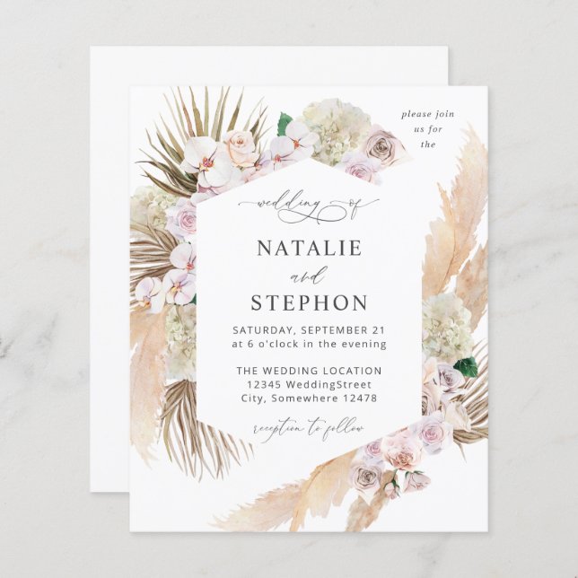 Boho Pampas Grass Beach Casamento Floral (Frente/Verso)