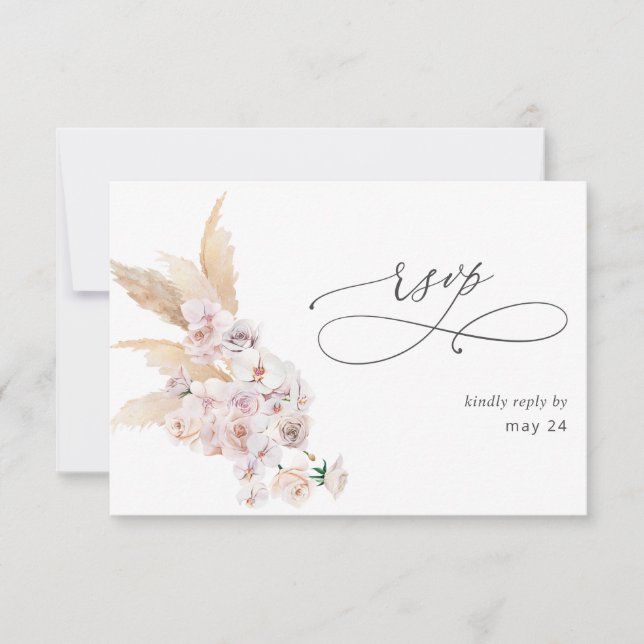 Boho Pampas Grass Beach w Meal RSVP Card 2 (Frente)