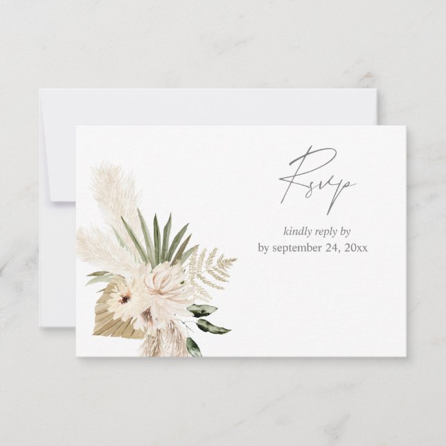 Boho Pampas Grass & Beige Floral com RSVP Ca de RS (Frente)