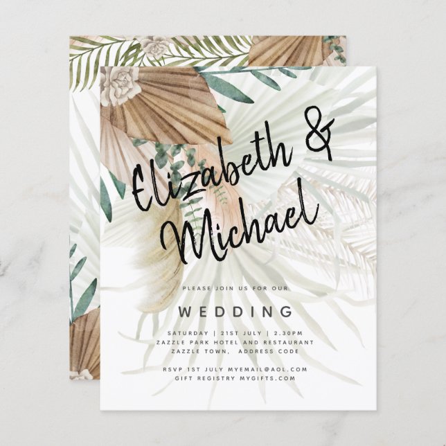 BoHO Pampas Grass Beige Green Terracotta Casamento (Frente/Verso)