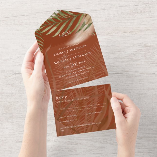 BoHO Pampas Grass Beige Green Terracotta Casamento (Aba destacável)