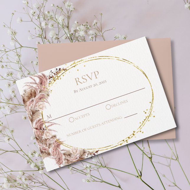 Boho Pampas Grass Casamento RSVP Cartão Sem Refeiç (Criador carregado)