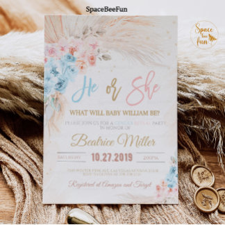 Boho Pampas Grass Chá de fraldas Convite A Ele Ou