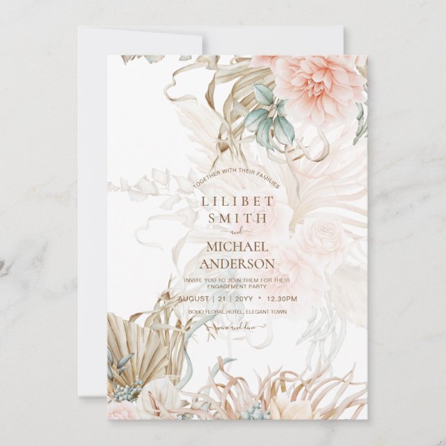 BoHO Pampas Grass Floral Coral Sage Casamento (Frente)