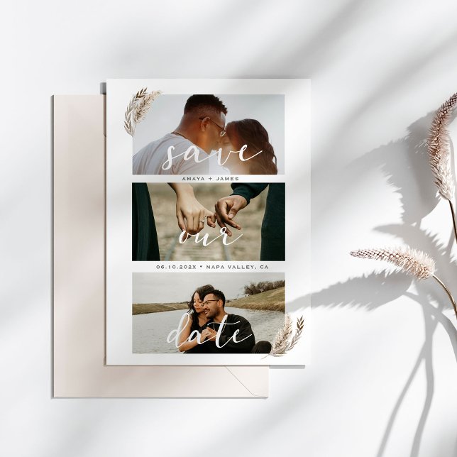 Boho Pampas Grass Guarda O Cartão De Casamento De  (Wedding Save the date card with pampas grass border.)