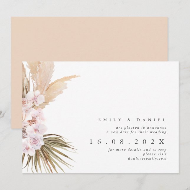 Boho Pampas Grass Novo Convite para Data de Casame (Frente/Verso)