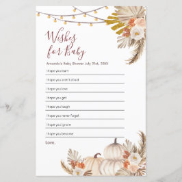 Boho Pampas Grass Pumpkin Deseja Bebê