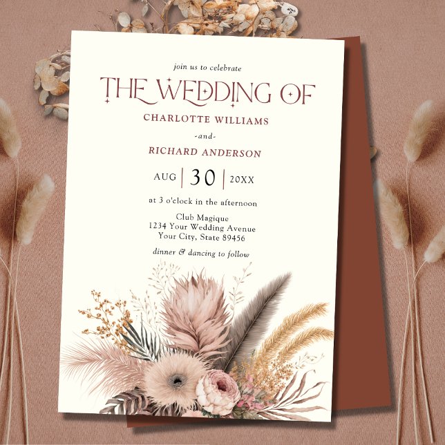 Boho Pampas Grass Terracotta Convite Para Casament (Criador carregado)
