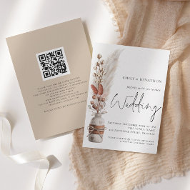Boho Pampas Graus QR Código Casamento Convite