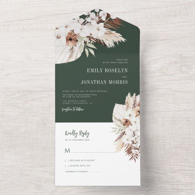 boho pampas greenery casamento tudo em um convite (Interno)