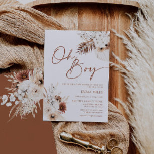 Boho Pampas Oh Boy Chá de fraldas Convite