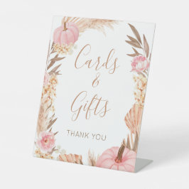 Boho Pampas pink Pumpkin cards & gifts sign