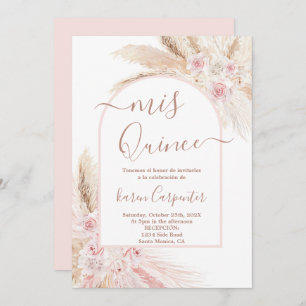 Boho Pampas Rosa Quinceanera Convite