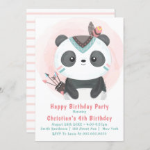 Boho Panda Bear 4º Aniversário Convites