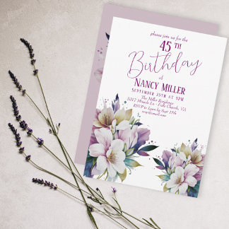 Boho Pastel Flowers 45º Convite de Aniversário