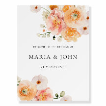 Boho Peach & Blush Floral Wedding Welcome Sign