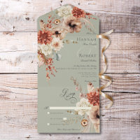 Boho Peach & Rust Floral & Feather Green Sem Janto
